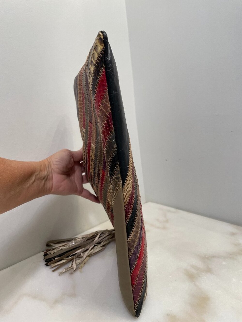 VINTAGE Bassous Bags by Jane Snakeskin Leather Striped Clutch Circa 1970's - Picture 3 of 12